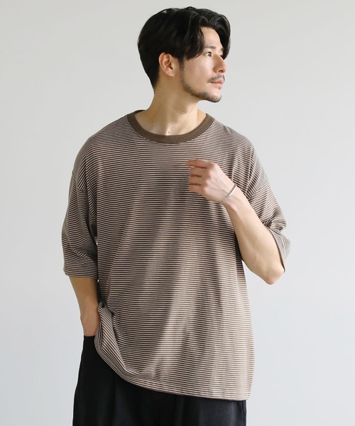 LIL VENDARS(リルヴェンダース)の「ビッグシルエット無地&ボーダー半袖Tシャツ(Tシャツ/カットソー・メンズ・ホワイト/ブラック×ホワイト/ネイビー×ホワイト/ブラック/ホワイト×ブラック/ホワイト系/ブラウン系/グレー/グレー系・L/M/XL)」の8枚目の写真