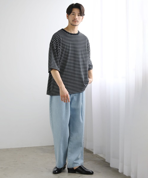 LIL VENDARS(リルヴェンダース)の「ビッグシルエット無地&ボーダー半袖Tシャツ(Tシャツ/カットソー・メンズ・ホワイト/ブラック×ホワイト/ネイビー×ホワイト/ブラック/ホワイト×ブラック/ホワイト系/ブラウン系/グレー/グレー系・L/M/XL)」の19枚目の写真