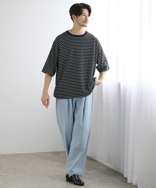 LIL VENDARS(リルヴェンダース)の「ビッグシルエット無地&ボーダー半袖Tシャツ(Tシャツ/カットソー・メンズ・ホワイト/ブラック×ホワイト/ネイビー×ホワイト/ブラック/ホワイト×ブラック/ホワイト系/ブラウン系/グレー/グレー系・L/M/XL)」の20枚目の写真