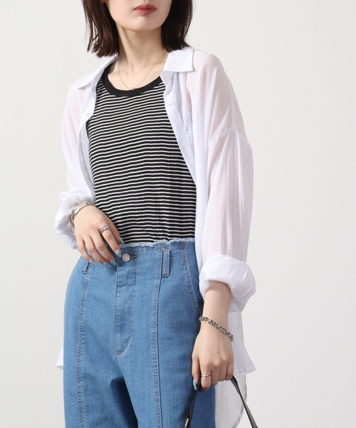 hunch（ハンチ）の「hunch ランダムリブ　2WAYラウンドネックタンクトップ（タンクトップ・レディース・ブルー系/カーキブラウン/ブラック×ホワイト/ブラック/ホワイト×ブラック/オフホワイト・FREE）」の5枚目の写真