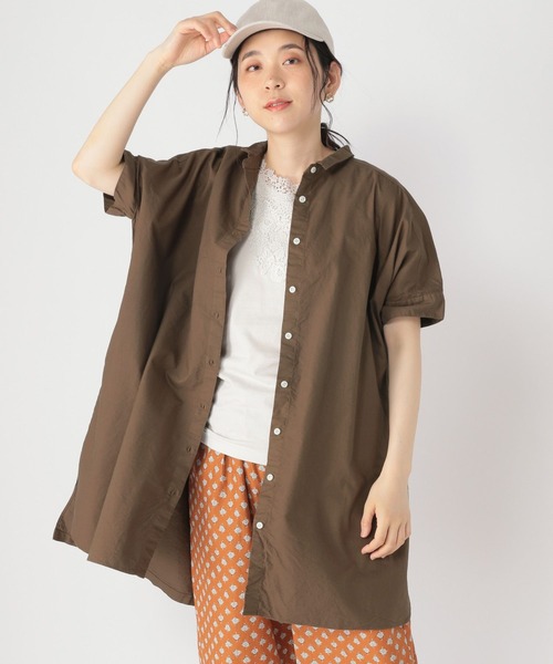 studio CLIP(スタディオクリップ)の「製品染めオックス半袖ワンピース(シャツワンピース・レディース・ブラウン/ネイビー/ピンク・FREE)」の2枚目の写真