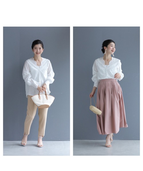 cawaii(カワイイ)の「レース刺繍の前開きスカラップブラウストップス(シャツ/ブラウス・レディース・ホワイト・FREE)」の9枚目の写真