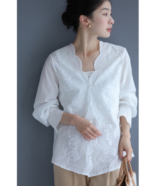 cawaii(カワイイ)の「レース刺繍の前開きスカラップブラウストップス(シャツ/ブラウス・レディース・ホワイト・FREE)」の18枚目の写真