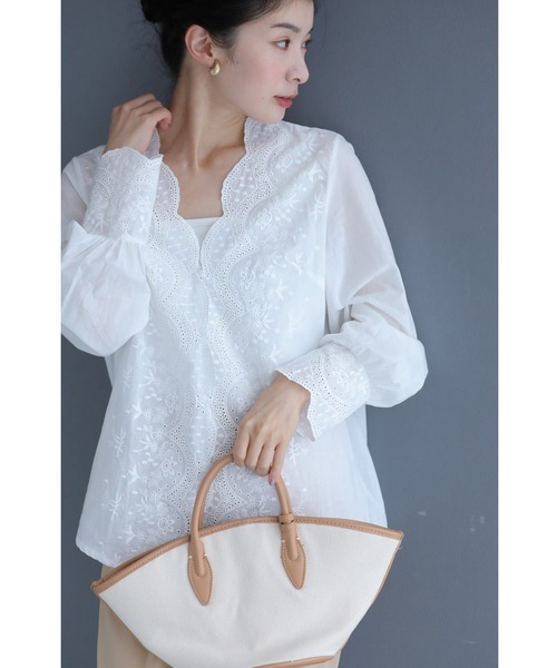 cawaii(カワイイ)の「レース刺繍の前開きスカラップブラウストップス(シャツ/ブラウス・レディース・ホワイト・FREE)」の21枚目の写真