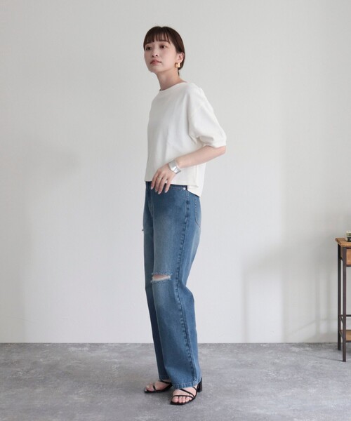 fredy emue(フレディエミュ)の「ラッセルクロップド丈半袖プルオーバー(Tシャツ/カットソー・レディース・イエロー/オフホワイト/ベージュ/チャコールグレー・38)」の6枚目の写真