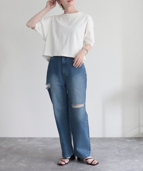 fredy emue(フレディエミュ)の「ラッセルクロップド丈半袖プルオーバー(Tシャツ/カットソー・レディース・イエロー/オフホワイト/ベージュ/チャコールグレー・38)」の10枚目の写真