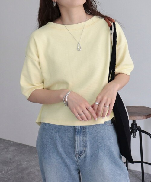 fredy emue(フレディエミュ)の「ラッセルクロップド丈半袖プルオーバー(Tシャツ/カットソー・レディース・イエロー/オフホワイト/ベージュ/チャコールグレー・38)」の21枚目の写真