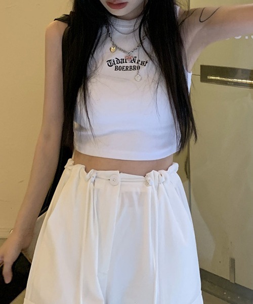 gossip!ロサンゼルス(ゴシップロサンゼルス)の「YUGA ワンポイント ショートタンクトップ(Tシャツ/カットソー・レディース・グリーン/ブラック/グレー/ホワイト・FREE)」の22枚目の写真