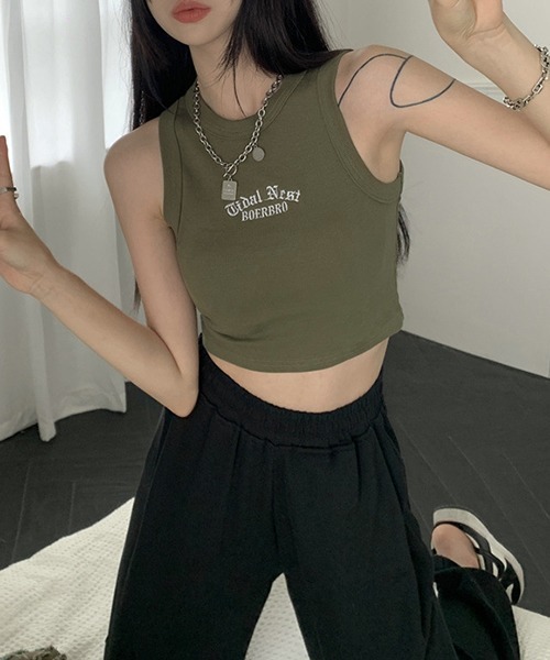 gossip!ロサンゼルス(ゴシップロサンゼルス)の「YUGA ワンポイント ショートタンクトップ(Tシャツ/カットソー・レディース・グリーン/ブラック/グレー/ホワイト・FREE)」の15枚目の写真