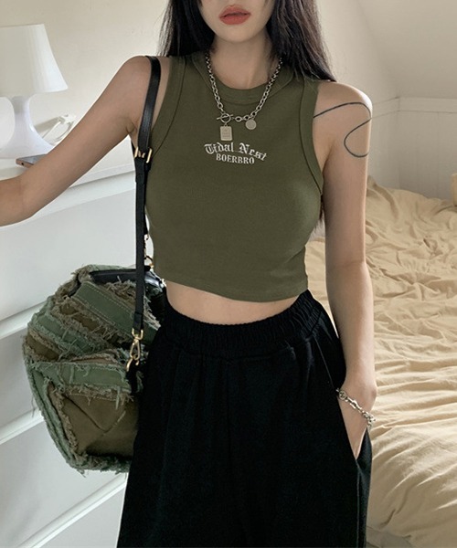 gossip!ロサンゼルス(ゴシップロサンゼルス)の「YUGA ワンポイント ショートタンクトップ(Tシャツ/カットソー・レディース・グリーン/ブラック/グレー/ホワイト・FREE)」の17枚目の写真
