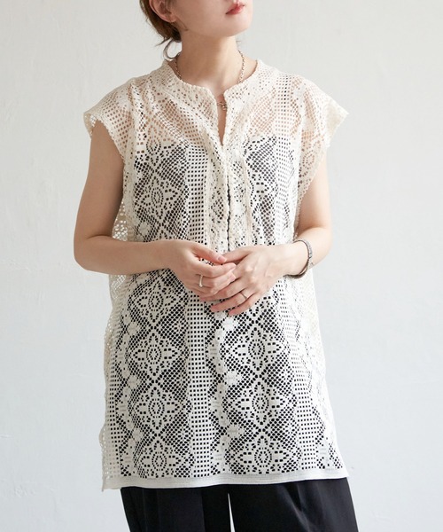 notch.（ノッチ）の「カットレースキーネックノースリブラウス（シャツ/ブラウス）」 WEAR