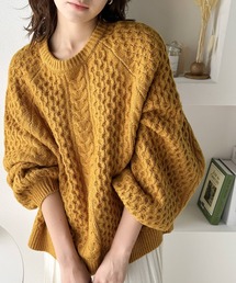 レトロで大人可愛い。リサイクルポリエステル オーバーサイズハニカムニット