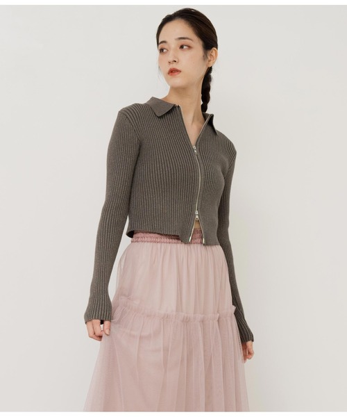 ANAP（アナップ）の「ラメ糸ダブルジップリブニットトップス