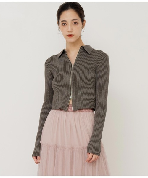 ANAP（アナップ）の「ラメ糸ダブルジップリブニットトップス【セットアップ対応】（ニット/セーター・レディース・ダークグレー/ブルー/アイボリー/ブラック/テラコッタ・FREE）」の11枚目の写真