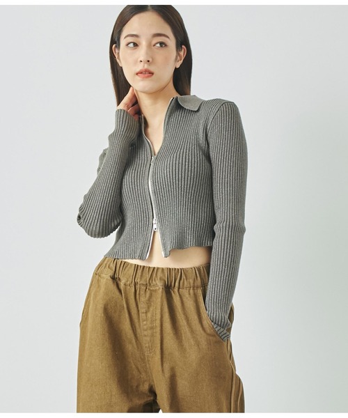 ニット セーター 配色ダブルジップリブニットトップス レディース 配色ダブルジップリブニットトップス【大きいサイズ有