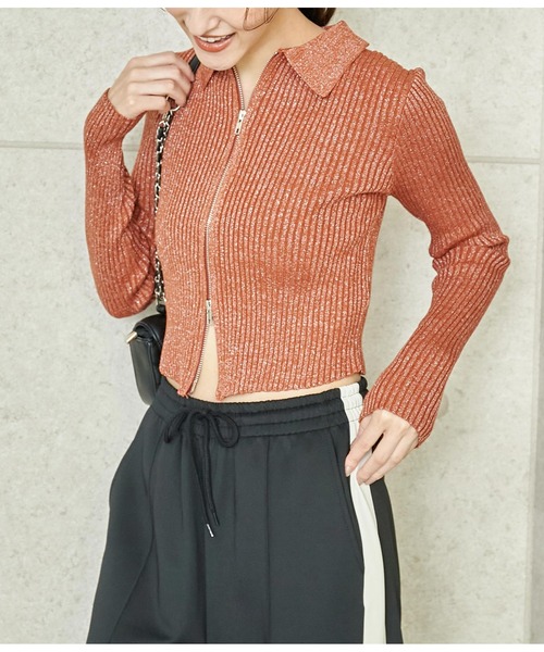 ANAP（アナップ）の「ラメ糸ダブルジップリブニットトップス【セットアップ対応】（ニット/セーター・レディース・ダークグレー/ブルー/アイボリー/ブラック/テラコッタ・FREE）」の19枚目の写真