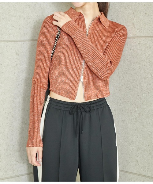 ANAP（アナップ）の「ラメ糸ダブルジップリブニットトップス【セットアップ対応】（ニット/セーター・レディース・ダークグレー/ブルー/アイボリー/ブラック/テラコッタ・FREE）」の20枚目の写真