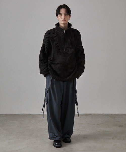 CLEL】Volume Melange Half Zip Knit/ボリュームメランジ ハーフジップ