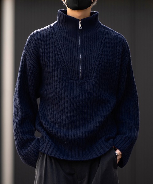 CLEL】Volume Melange Half Zip Knit/ボリュームメランジ ハーフ