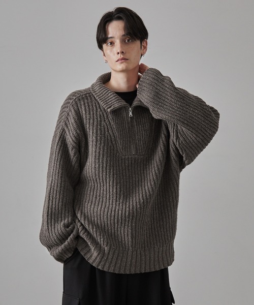 CLEL（クレイル）の「【CLEL】Volume Melange Half Zip Knit/ボリュームメランジ ハーフジップニット（ニット/セーター・メンズ・ブラック/グレイッシュベージュ/ライトグレー/ブラウン/ネイビー/チャコールグレー・S/M/L/XS）」の13枚目の写真