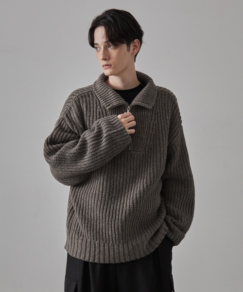 CLEL（クレイル）の「【CLEL】Volume Melange Half Zip Knit/ボリュームメランジ ハーフジップニット（ニット/セーター・メンズ・ブラック/グレイッシュベージュ/ライトグレー/ブラウン/ネイビー/チャコールグレー・S/M/L/XS）」の14枚目の写真