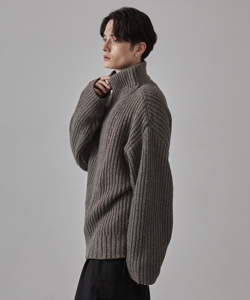 CLEL（クレイル）の「【CLEL】Volume Melange Half Zip Knit/ボリュームメランジ ハーフジップニット（ニット/セーター・メンズ・ブラック/グレイッシュベージュ/ライトグレー/ブラウン/ネイビー/チャコールグレー・S/M/L/XS）」の15枚目の写真