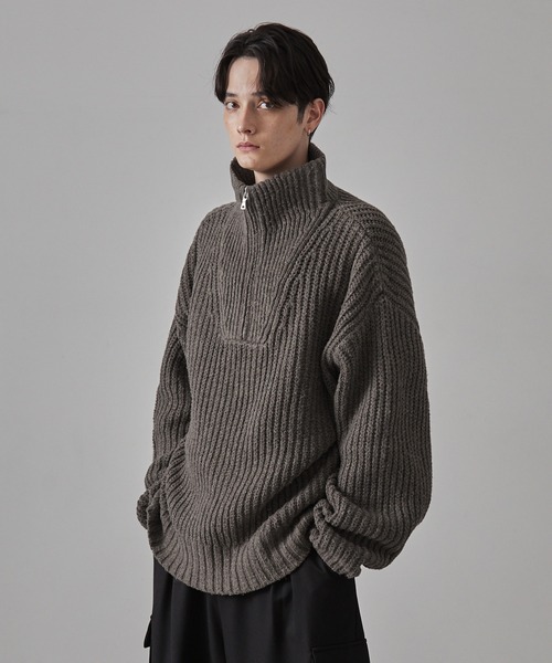 セーター「CLEL」ボリュームメランジ ハーフジップニット ユニセックス CLELVolume Melange Half Zip Knit⁄ボリュームメランジ ハーフジップ