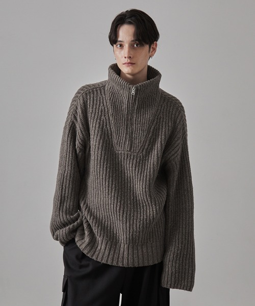 CLEL（クレイル）の「【CLEL】Volume Melange Half Zip Knit/ボリュームメランジ ハーフジップニット（ニット/セーター・メンズ・ブラック/グレイッシュベージュ/ライトグレー/ブラウン/ネイビー/チャコールグレー・S/M/L/XS）」の17枚目の写真