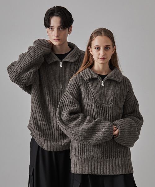 CLEL（クレイル）の「【CLEL】Volume Melange Half Zip Knit/ボリュームメランジ ハーフジップニット（ニット/セーター・メンズ・ブラック/グレイッシュベージュ/ライトグレー/ブラウン/ネイビー/チャコールグレー・S/M/L/XS）」の21枚目の写真