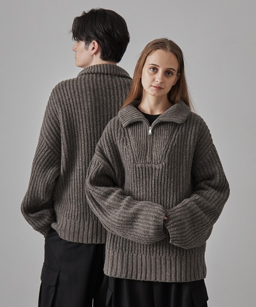 CLEL（クレイル）の「【CLEL】Volume Melange Half Zip Knit/ボリュームメランジ ハーフジップニット（ニット/セーター・メンズ・ブラック/グレイッシュベージュ/ライトグレー/ブラウン/ネイビー/チャコールグレー・S/M/L/XS）」の22枚目の写真