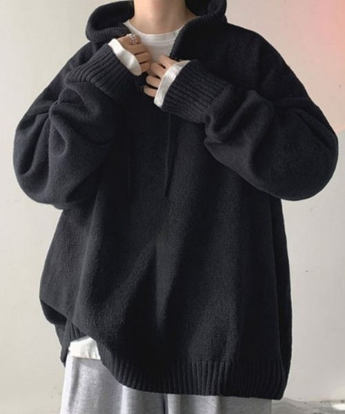 Anchor Smith（アンカー スミス）の「ビッグシルエットハーフボタンニットパーカー（パーカー・メンズ・グレー/ブラック・M/L/XL）」の6枚目の写真