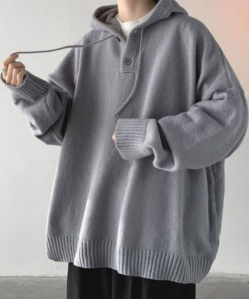 ビッグシルエットハーフボタンニットパーカー（パーカー）｜Anchor
