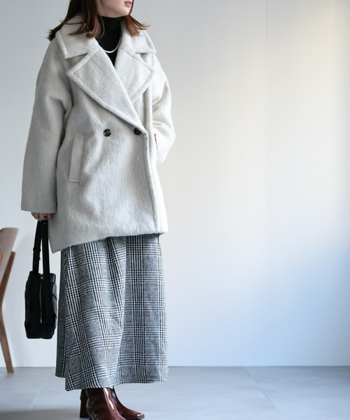 新品タグ付き★リブドロワ★　シャギーミドルコート　グレージュ　ピーコート シーズンムードを高める】シャギーミドルコート | RIVE DROITE