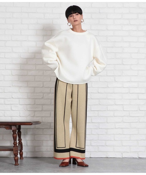 Settimissimo(セッティミッシモ)の「パネルライン ワイドフレア ニットパンツ(その他パンツ・レディース・ベージュ/ブラック・FREE)」の11枚目の写真