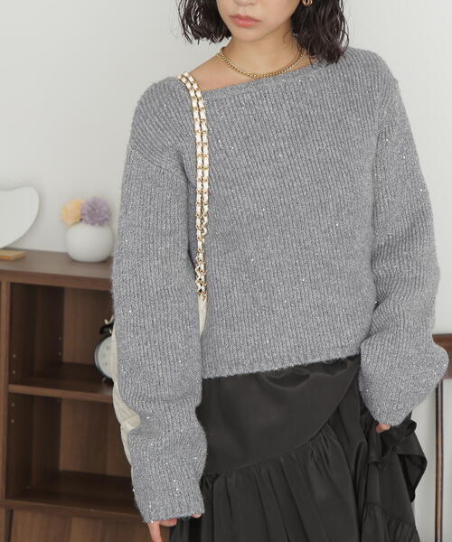 FREE'S MART（フリーズマート）の「◆スパンコールボートネックショート丈ニット（ニット/セーター・レディース・ホワイト/ブルー/グレー・FREE）」の9枚目の写真