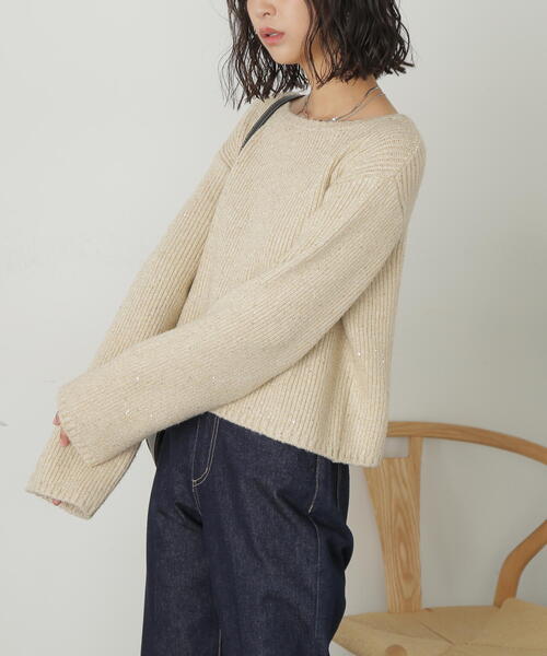 FREE'S MART（フリーズマート）の「◆スパンコールボートネックショート丈ニット（ニット/セーター・レディース・ホワイト/ブルー/グレー・FREE）」の13枚目の写真