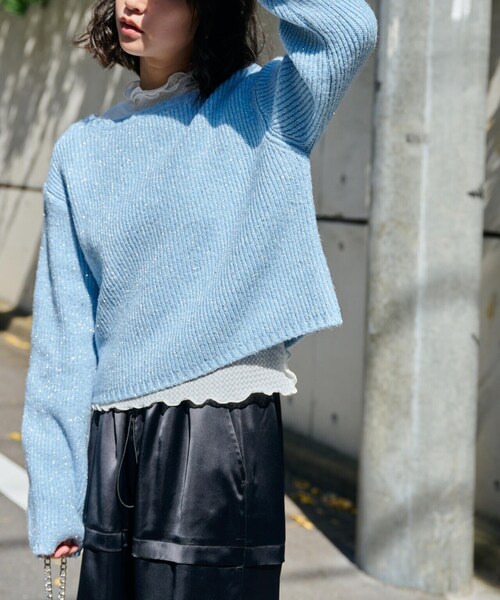 FREE'S MART（フリーズマート）の「◆スパンコールボートネックショート丈ニット（ニット/セーター・レディース・ホワイト/ブルー/グレー・FREE）」の22枚目の写真