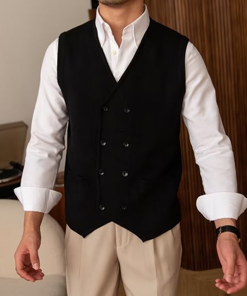 aimoha(アイモハ)の「aimoha men ダブルニットべスト(ベスト・メンズ・ブラウン/ベージュ・MEDIUM/X-LARGE/LARGE/XX-LARGE)」の7枚目の写真