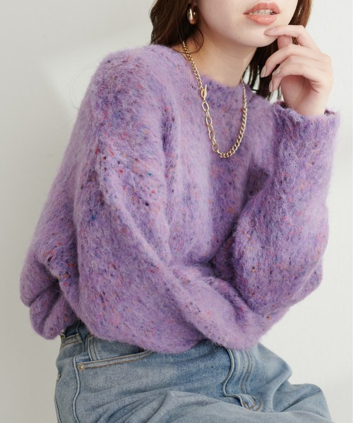 natural couture(ナチュラルクチュール)の「カラフルMIXネップニット(ニット/セーター・レディース・チャコールグレー/パープル/サックスブルー/アイボリー・FREE)」の4枚目の写真