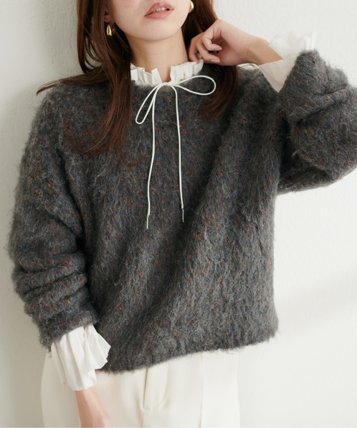 natural couture(ナチュラルクチュール)の「カラフルMIXネップニット(ニット/セーター・レディース・チャコールグレー/パープル/サックスブルー/アイボリー・FREE)」の3枚目の写真