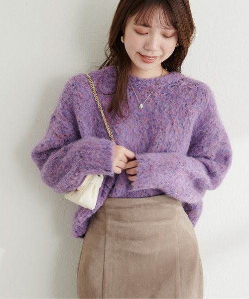 natural couture(ナチュラルクチュール)の「カラフルMIXネップニット(ニット/セーター・レディース・チャコールグレー/パープル/サックスブルー/アイボリー・FREE)」の8枚目の写真