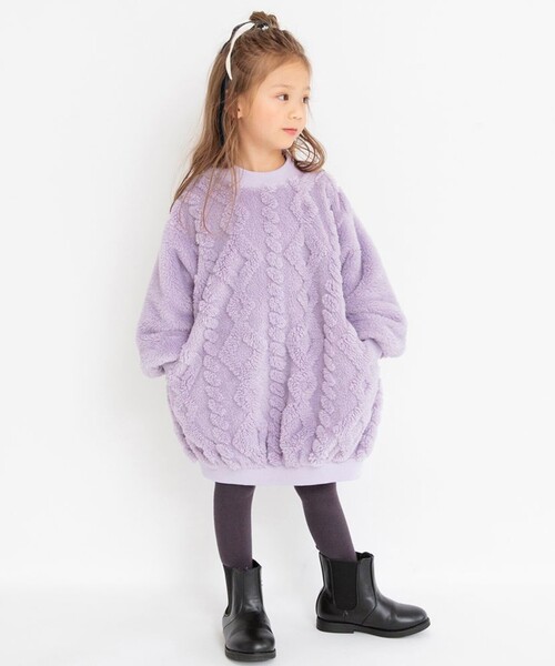 BRANSHES(ブランシェス)の「ケーブルボアワンピース(ワンピース・キッズ・ブラウン/アイボリー/ラベンダー・90/100/110/120/130/140/150)」の3枚目の写真