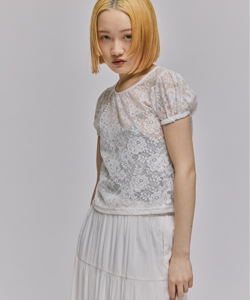 ユキエモン 総レース半袖ブラウス パフスリーブ FEKETE（フェケテ）の「LACE PUFF SLEEVE BLOUSE / 総レース
