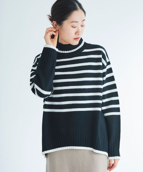 le.coeur blanc(ルクールブラン)の「ボーダーハイネックニットプルオーバー(ニット/セーター・レディース・ホワイト系その他2/ブラック系その他/ベージュ系その他2・38)」の2枚目の写真