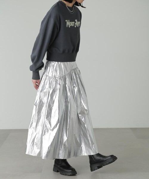 FREE'S MART（フリーズマート）の「◆メタリックティアードギャザースカート（スカート・レディース・シルバー・MEDIUM/SMALL）」の6枚目の写真