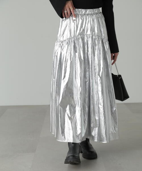 FREE'S MART（フリーズマート）の「◆メタリックティアードギャザースカート（スカート・レディース・シルバー・MEDIUM/SMALL）」の7枚目の写真