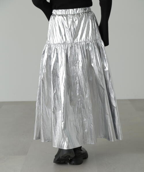 FREE'S MART（フリーズマート）の「◆メタリックティアードギャザースカート（スカート・レディース・シルバー・MEDIUM/SMALL）」の10枚目の写真