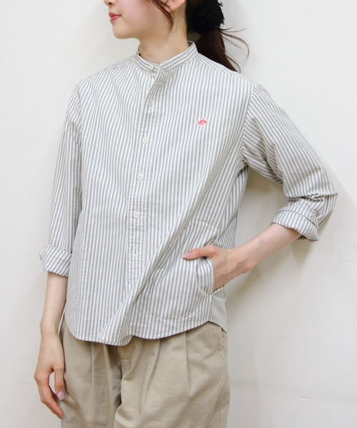 U305/美品 DANTON ロングシャツワンピース Aライン バンドカラー DANTON | バンドカラー 長袖チュニック WOMEN（シャツワンピース