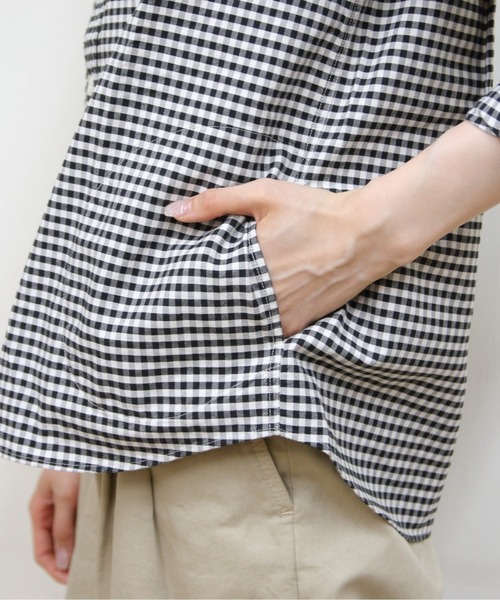 DANTON（ダントン）の「DANTON/ダントン　バンドカラーシャツロングスリーブ　チェック＆ストライプ　BAND COLLAR SHIRT LONGSLEEVE CHECK＆STRIPE（ウィメンズ）　DT-B0279 OXP（シャツ/ブラウス・レディース・サックスブルー/ブラック/ブラック系その他2/オリーブ/ネイビー・38/36）」の8枚目の写真