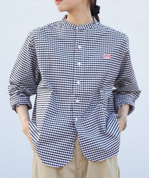 DANTON（ダントン）の「DANTON/ダントン　バンドカラーシャツロングスリーブ　チェック＆ストライプ　BAND COLLAR SHIRT LONGSLEEVE CHECK＆STRIPE（ウィメンズ）　DT-B0279 OXP（シャツ/ブラウス・レディース・サックスブルー/ブラック/ブラック系その他2/オリーブ・38/36）」の12枚目の写真